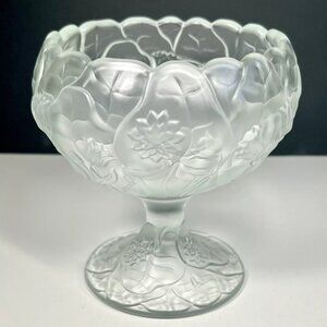 Fenton Glass Water Lily Cupped Comport Candy Bowl Frosted Satin Crystal‎ 5 1/2"